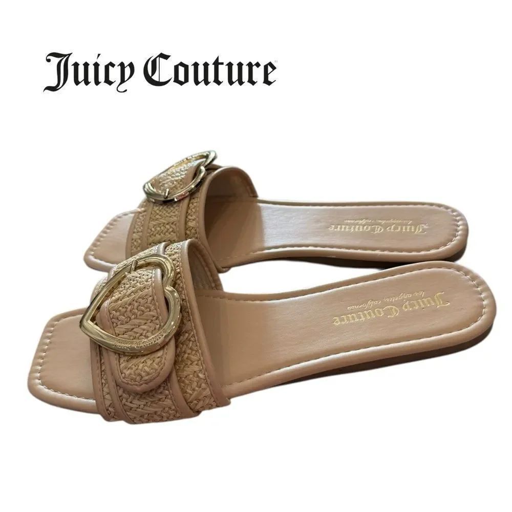 Juicy Couture Women's Zapphire Heart Buckle Slide Flat Sandals 9.5